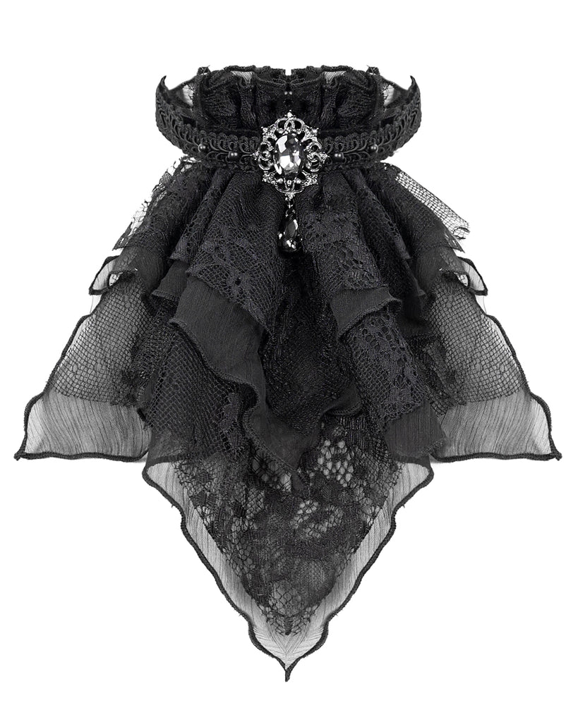 Devil Fashion Chiffon Lace Jabot Cravat - Black – Violent Delights