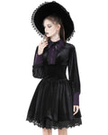 Dark In Love Gothic Velvet Batwing Collar Dress - Black & Purple