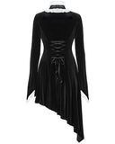 Punk Rave Womens Gothic Asymmetric Velvet Evening Dress - Black & White