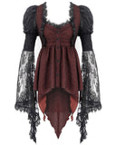 Devil Fashion Crimsonique Womens Gothic Chiffon Blouse Top - Red & Black