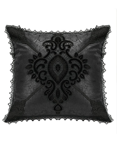 Punk Rave Gothic Home Lace Applique Filled Cushion - Black
