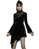 Punk Rave Womens Gothic Asymmetric Velvet Evening Dress - Black -