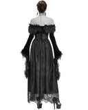 Devil Fashion Covetous Nature Womens Long Gothic Ballgown Wedding Dress - Black Velvet & Lace