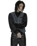 Punk Rave Mens Dark Gothic Aristocrat Chained Waistcoat Vest - Blue Jacquard