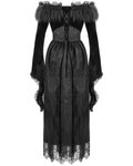 Devil Fashion Covetous Nature Womens Long Gothic Ballgown Wedding Dress - Black Velvet & Lace