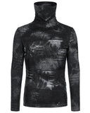 Punk Rave Mens Apocalyptic Punk Spliced Tie Dye Mesh Top - Black & Grey