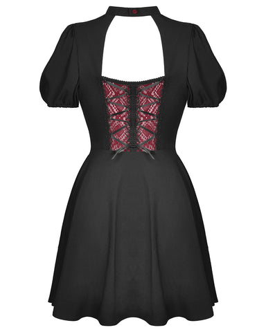 Dark In Love Lace Inset Gothic Crucifix Dress - Black & Red