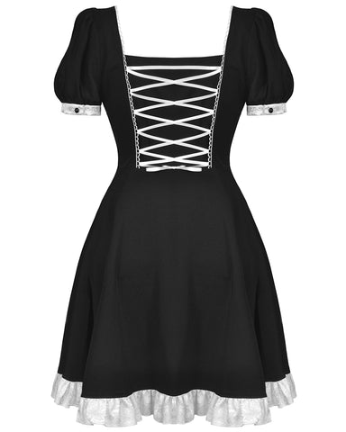 Dark In Love Gothic Lolita Doll Ribbon Bow Dress - Black & White