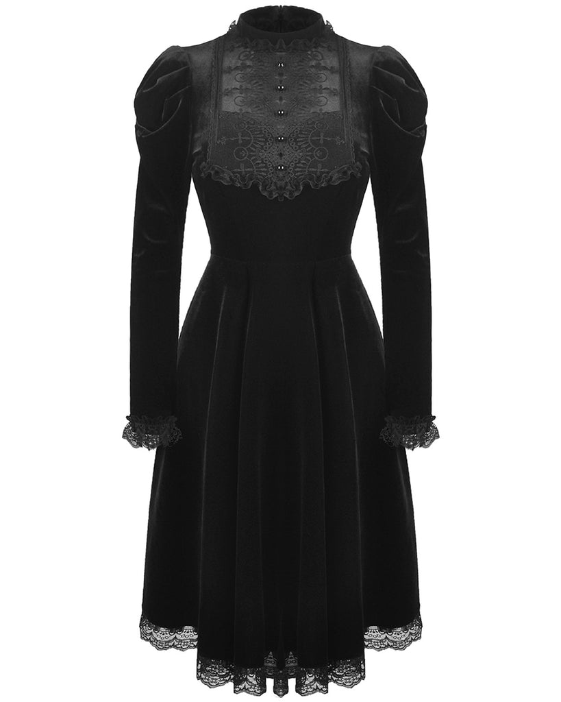 Ladies Lace Velvet Dress Short Puff Sleeve Gothic Lolita Victorian