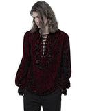 Punk Rave Balthasar Mens Velvet Gothic Vampire Poet Shirt - Red & Black