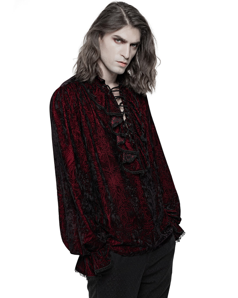 Vampire Rava Punk Rave Balthasar Mens Velvet Gothic Vampire Poet Shirt - Red & Black ...