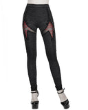 Devil Fashion Infernia Womens Gothic Lace Up Leggings - Black & Red - Black & Red
