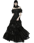 Punk Rave Dark Decadence Flocked Lace Gothic Wedding Dress - Black