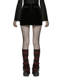 Punk Rave Womens Gothic Lace Applique Velvet Mini Skirt - Black & Red