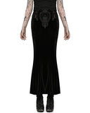 Punk Rave Womens Gothic Lace Applique Velvet Maxi Skirt - Black & Red