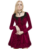 Punk Rave Daily Life Vampire Princess Velvet Mini Dress - Red & Black