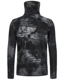 Punk Rave Mens Apocalyptic Gothic Spliced Tie Dye Mesh Muffler Top Black Grey