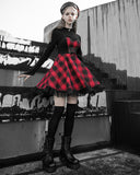 Punk Rave Anarchine Womens Punk Mini Dress - Red & Black Plaid