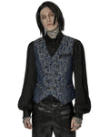 Punk Rave Mens Dark Gothic Aristocrat Chained Waistcoat Vest - Blue Jacquard