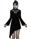 Punk Rave Womens Gothic Asymmetric Velvet Evening Dress - Black -