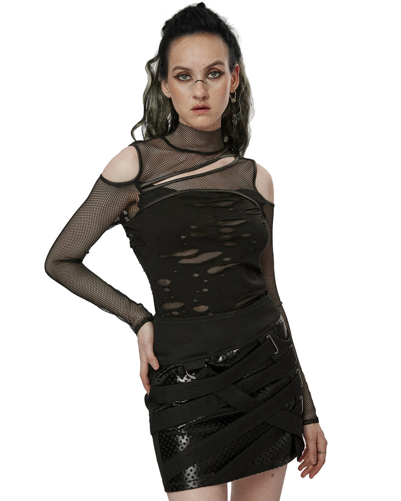 Punk Rave Womens Apocalyptic Punk Broken Knit & Fishnet Top – Violent ...