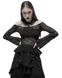 Punk Rave Womens Gothic Lace Applique Off Shoulder Top