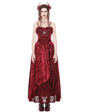 Dark In Love Gothic Vampire Queen Velvet Maxi Dress - Red