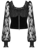 Punk Rave Daily Life Casual Gothic Flocked Velvet Rose Lace Blouse Top Dqf