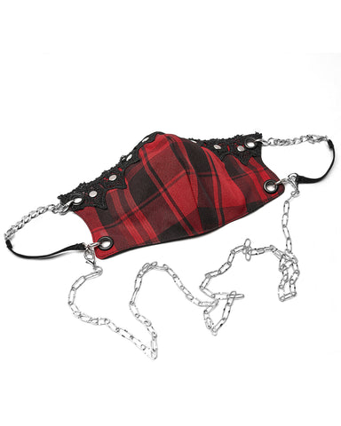 Punk Rave Daily Life Urban Punk Chic Chained Mask - Red & Black Plaid