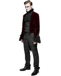 Devil Fashion Athanasius Mens Gothic Tailcoat Jacket - Red & Black Damask