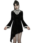 Punk Rave Womens Gothic Asymmetric Velvet Evening Dress - Black & White