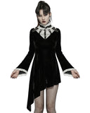 Punk Rave Womens Gothic Asymmetric Velvet Evening Dress - Black & White