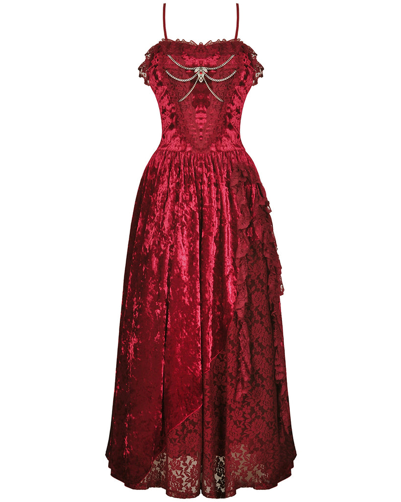 red velvet dress gothic Gothic Red Velvet Wedding Dress With Gauze