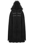 Devil Fashion Mens Long Gothic Hooded Cloak Coat Black Velvet Faux Fur Steampunk