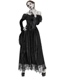 Devil Fashion Covetous Nature Womens Long Gothic Ballgown Wedding Dress - Black Velvet & Lace