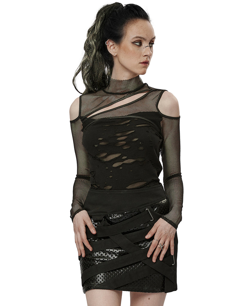 Punk Rave Womens Apocalyptic Punk Broken Knit & Fishnet Top – Violent ...