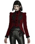 Punk Rave Vesperina Womens Gothic Velvet Riding Jacket - Red