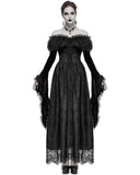 Devil Fashion Covetous Nature Womens Long Gothic Ballgown Wedding Dress - Black Velvet & Lace