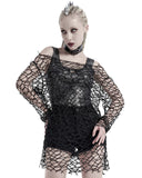 Punk Rave Involution Womens Wide Mesh Cut Out Top - Black