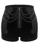 Devil Fashion Womens Gothic Lolita Lace Applique Velvet Hot Pants - Black