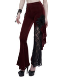 Eva Lady Womens Dark Gothic Courtesan Embellished Flare Leggings - Red & Black