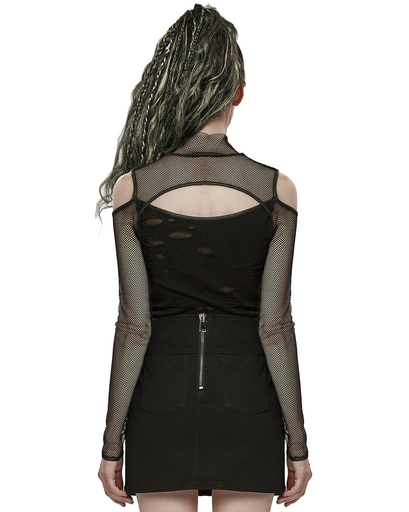 Punk Rave Womens Apocalyptic Punk Broken Knit & Fishnet Top – Violent ...