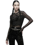 Punk Rave Daily Life Casual Gothic Chinese Dragon Velvet Flocking Mesh Tee