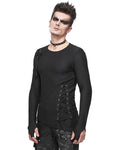 Devil Fashion Mens Dark Punk Asymmetric Mesh Lacing Tee