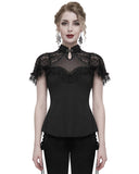 Eva Lady Womens Dark Gothic Lolita Lace Ruffle Top