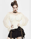 Devil Fashion Callistus Womens Steampunk Off Shoulder Gypsy Top - Vintage Off White