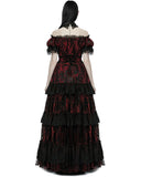 Punk Rave Dark Decadence Flocked Lace Gothic Wedding Dress - Black & Red