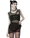 Punk Rave Womens Apocalyptic Grunge Shredded Faux Chainmail Sleeveless Sweater