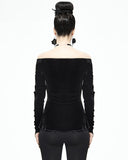 Devil Fashion Incediara Womens Gothic Velvet & Lace Off Shoulder Top