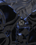 Punk Rave Mens Longline Baroque Gothic Velvet Flocked Shirt - Blue & Black
